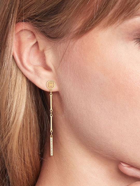 Tommy Hilfiger Earrings Dangle Made of Steel Gold Plated with Stones