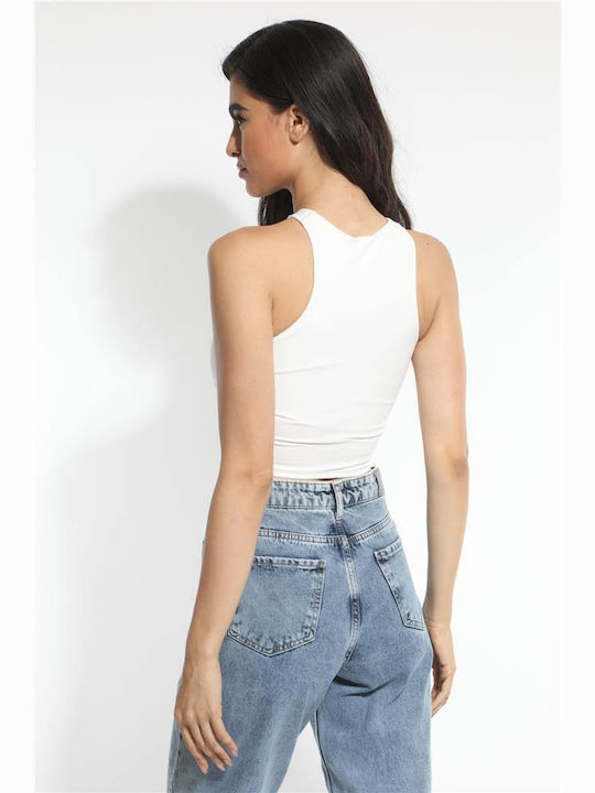 Γυναικείο Crop Top Αμάνικο με Δέσιμο στο Λαιμό Εκρού