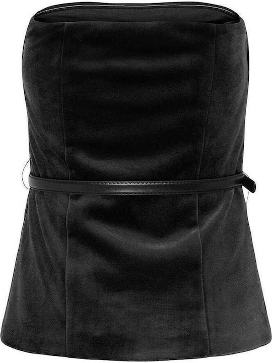 Lelsy Γυναικεία Μπλούζα Βελούδινη Strapless Μαύρο