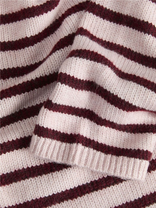 Women's Long Sleeve Crop Sweater Turtleneck Striped Pink