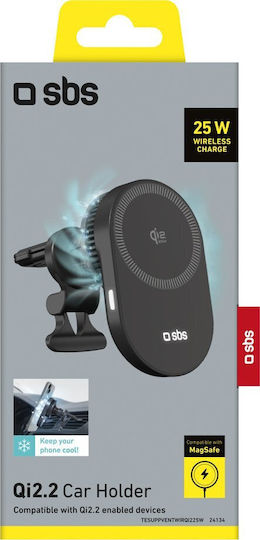 SBS Car Mobile Mount with Magnet and Wireless Charging MagSafe Black