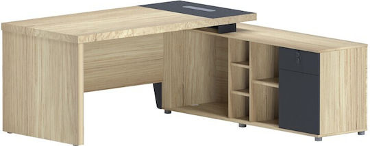 Professionelles Büro Holz mit Bücherregal Natural-anthracite 180x180x75cm