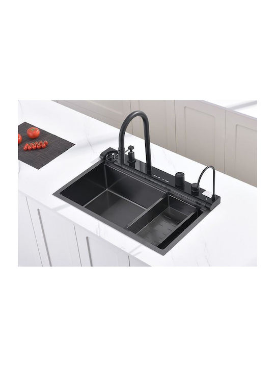 Inter Ceramic Drop-In Kitchen Sink Inox with Faucet M76xP46.5cm Black