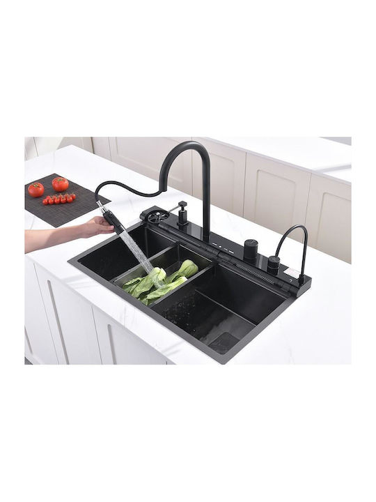 Inter Ceramic Drop-In Kitchen Sink Inox with Faucet M76xP46.5cm Black