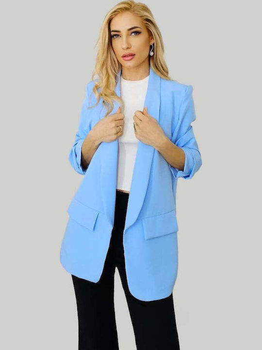 Μακρύ Γυναικείο Σακάκι Baby Blue