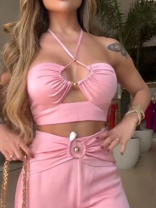 Γυναικείο Pink Σετ με Ψηλόμεσο Παντελόνι με Λάστιχο