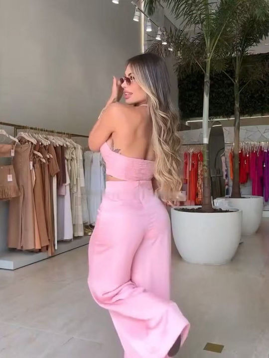 Γυναικείο Pink Σετ με Ψηλόμεσο Παντελόνι με Λάστιχο