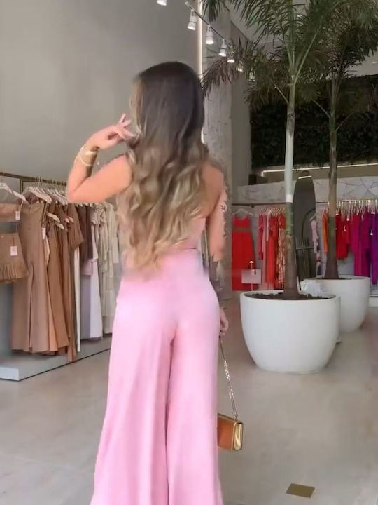 Γυναικείο Pink Σετ με Ψηλόμεσο Παντελόνι με Λάστιχο