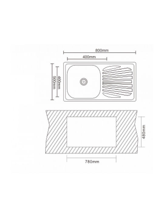 Inter Ceramic Drop-In Küchenspüle Inox M80xB50cm Silber