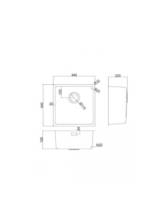 Inter Ceramic Ένθετος Νεροχύτης Inox Μ44xΠ20cm Ασημί
