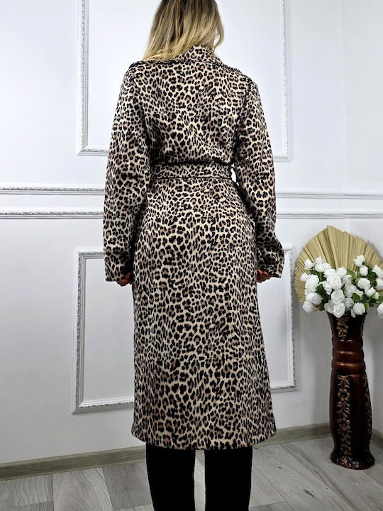 Δερμάτινo Cream Leopard Παλτό