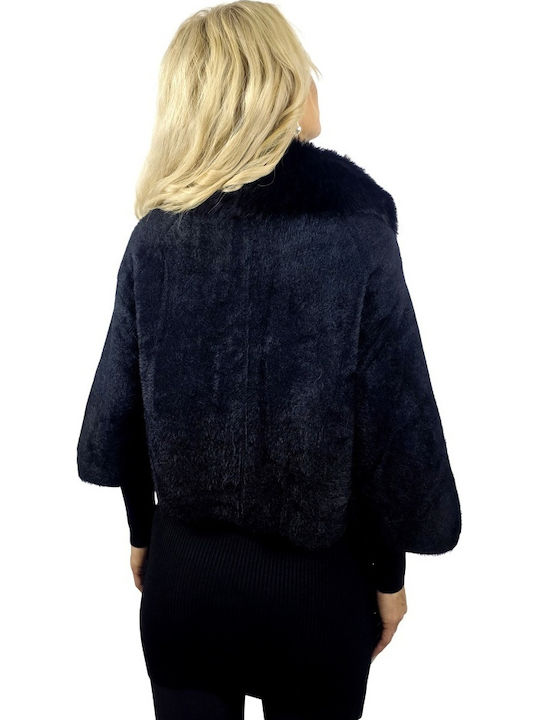 Damen Black Cape mit Fellbesatz