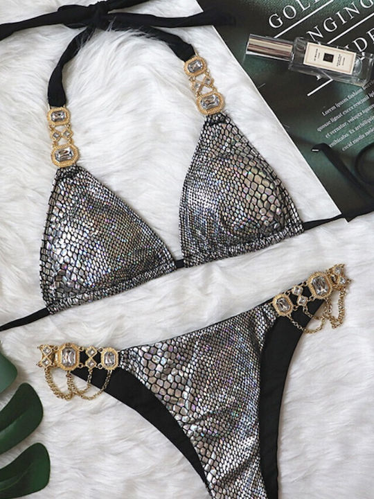 Bikini Set Triangle Top & Brazil Bottom Silver