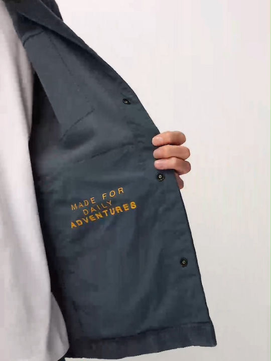 Μακρυμάνικo Κοτλέ Overshirt σε Κανονική Γραμμή Μπλε