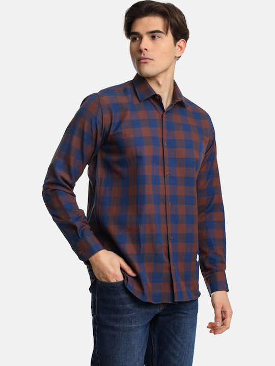 Long-sleeved Cotton Shirt Checked Blue/Brown