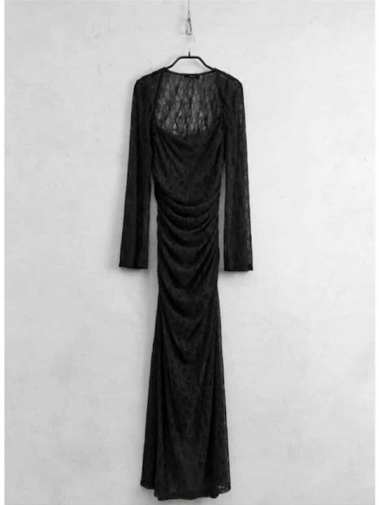 Maxi Evening Dress with Lace Black