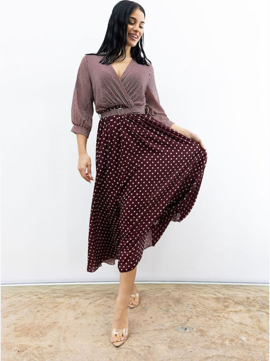 Midi Dress for Wedding - Christening Burgundy 1952 Burgundy Polka Dot