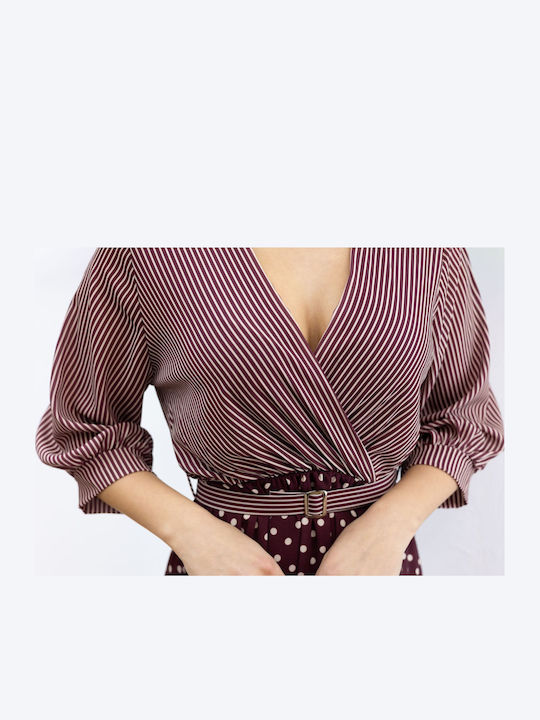 Midi Dress for Wedding - Christening Burgundy 1952 Burgundy Polka Dot