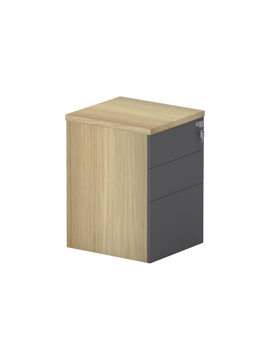 Lotus Office Storage Chipboard Drawer with Wheels, Lock & Drawers Φυσική-ανθρακί L40xW44xH61cm