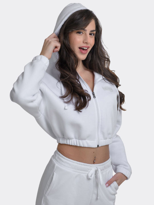 Κοντή Fleece Γυναικεία Ζακέτα σε Λευκό Χρώμα