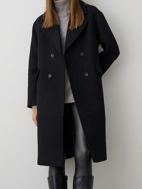 Women's Black Coat with Buttons