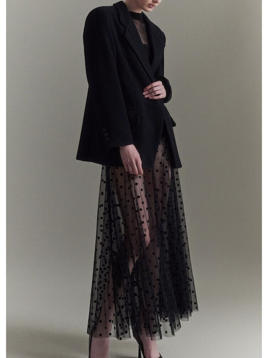 Maxi Skirt with Tulle Polka Dot Black