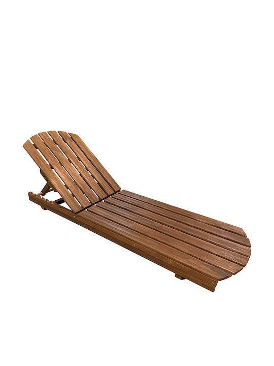 Wooden Garden & Pool Deckchair with Beige Pillow 215x67x14cm