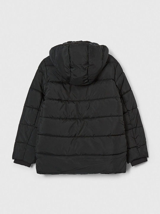 Kinder Steppjacke Lang mit Kapuze Schwarz