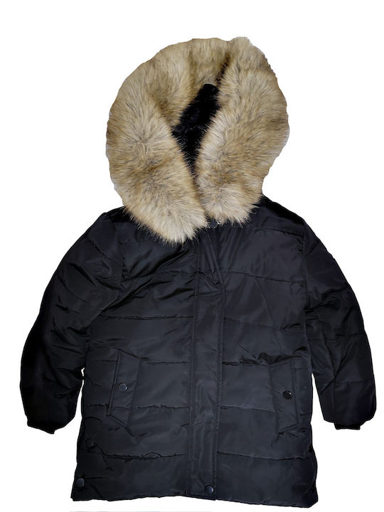 Kids Quilted Short Coat with Lining and Hood Black
