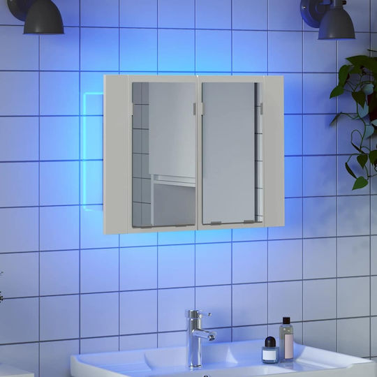 vidaXL Rectangular Led Bathroom Mirror Made of Plastic with Shelf & Cabinet 60x12cm White