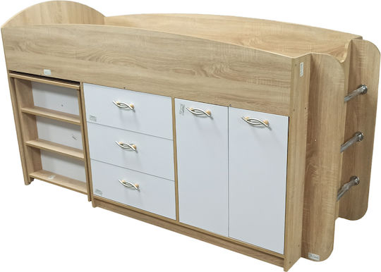Kinderbett Hochbett Einzeln mit Schreibtisch Weiß für Matratze 80x190cm