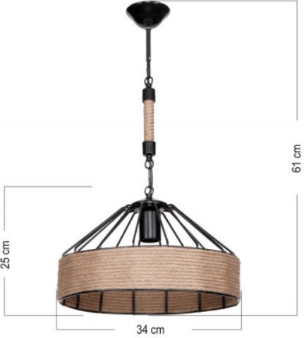 Heronia Pendant Light Black with Rope 35x35x60cm