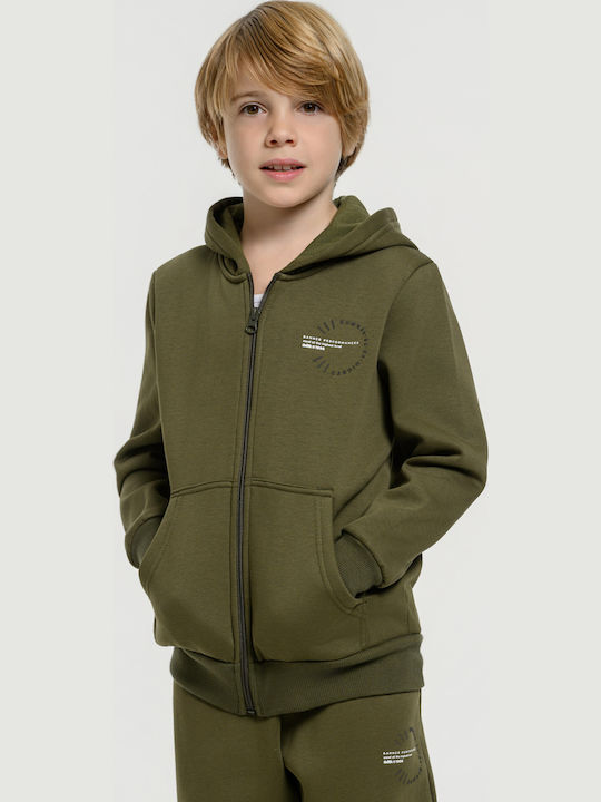 Athletic Kids Cardigan Cotton with Hood Khaki