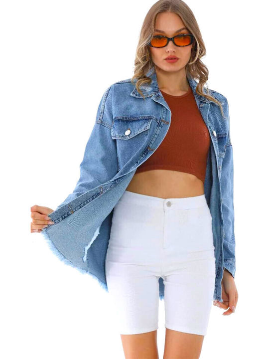 Lungă Jachetă de femei din denim Blue