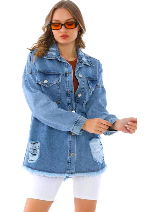 Lungă Jachetă de femei din denim Blue