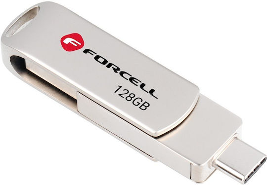 Forcell 128GB USB 3.2 Stick with connection USB-A & USB-C Silver