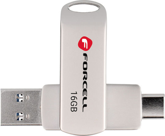 Forcell 16GB USB 3.2 Stick with connection USB-A & USB-C Silver
