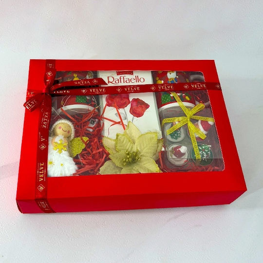 Pachet De Familie De Crăciun Lumânări Decorative Festive Două Căni Cu Design De Crăciun Praline Raffaello Ornament Înger Accesorii Decorative Pentru Brad În Cutie 35x25x8cm