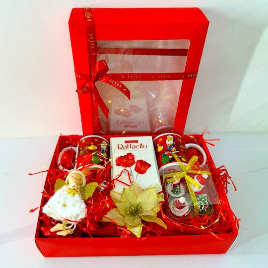 Pachet De Familie De Crăciun Lumânări Decorative Festive Două Căni Cu Design De Crăciun Praline Raffaello Ornament Înger Accesorii Decorative Pentru Brad În Cutie 35x25x8cm