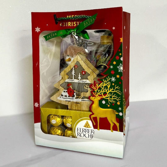 Pachet De Crăciun Praline Ferrero Rocher 100g Gel De Duș Eyup 750ml Decorațiuni De Crăciun Ambalate În O Geantă Cu Imprimeu De Sărbători