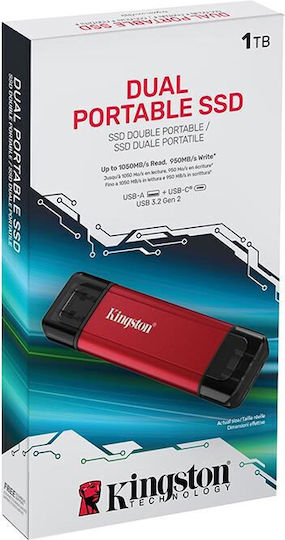 Kingston 1TB USB 3.2 SSD Stick with connection USB-C & USB-A Red