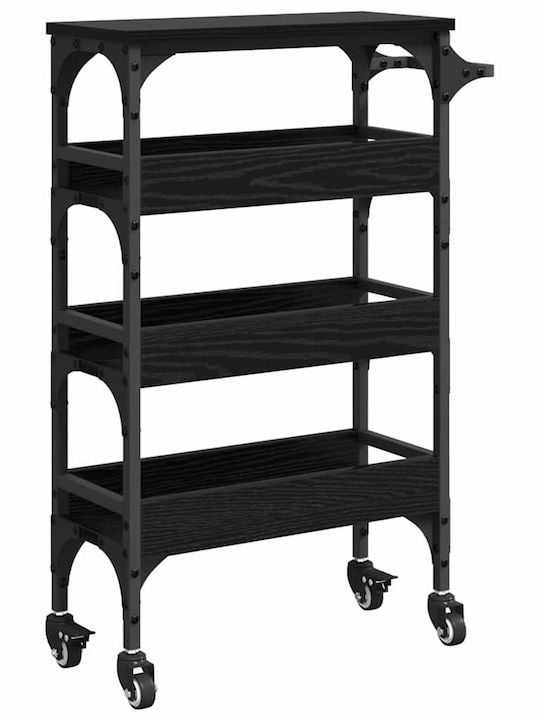 vidaXL Wooden Kitchen Trolley 4 Tiers Black 53x20x76cm