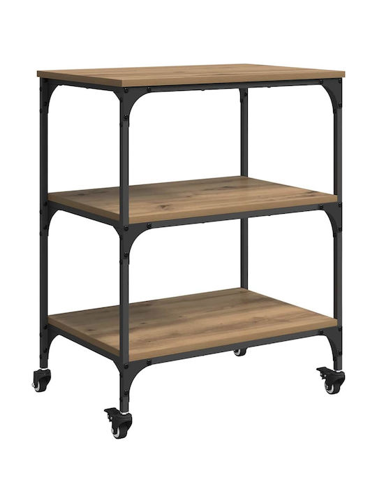 vidaXL Wooden Kitchen Trolley 3 Tiers Brown 60x41x76cm
