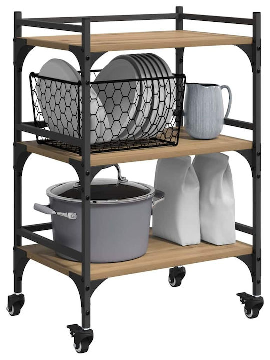vidaXL Wooden Kitchen Trolley 3 Tiers Brown 50x35x75.5cm