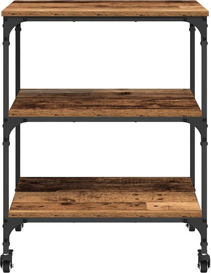 vidaXL Troleu De Bucătărie Din Lemn Cu 3 Locuri Maro 60x41x76cm