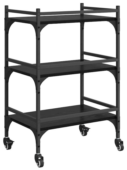 vidaXL Wooden Kitchen Trolley 3 Tiers Black 50x35x75.5cm