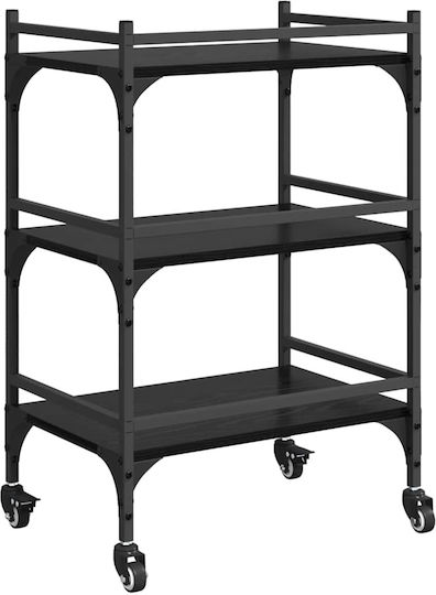 vidaXL vidaXL Küchenwagen Hölzernes 3 Ebenen Schwarz 50x35x75.5cm