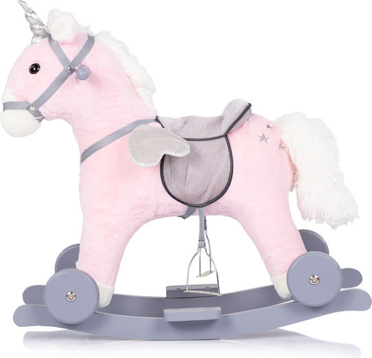 Chipolino Wooden Rocking Toy Horse for 18+ months with Sounds & Wheels with Max Load Capacity 50kg Pink
