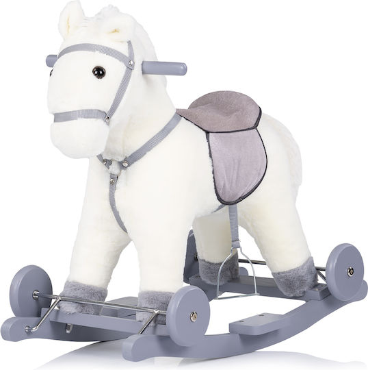 Chipolino Wooden Rocking Toy Horse for 18+ months with Sounds & Wheels with Max Load Capacity 50kg White