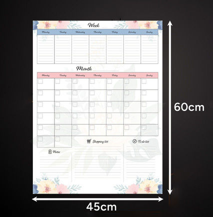 Planificator Magnetic Lunar Săptămânal Frigider Zola Listă de Cumpărături Listă de Sarcini Spațiu pentru Notițe 60 X 45 Cm Design Flori Pastelate